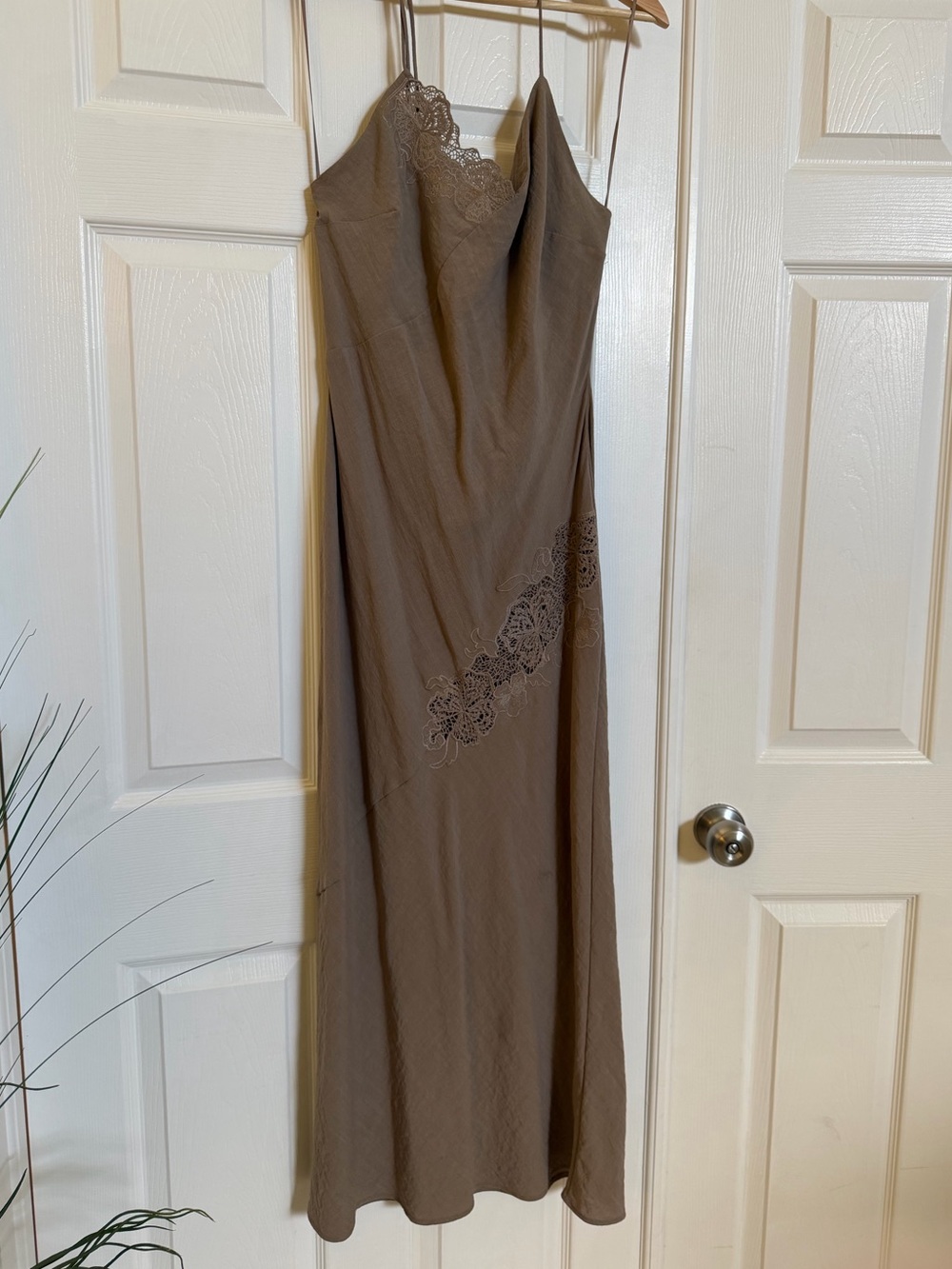 Zara Slip Midi Dress with Floral Lace - Taupe - Picture 2 of 5